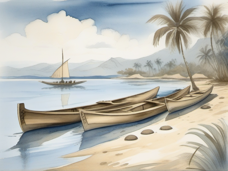 Illustration aquarelle pirogues sur le lagon